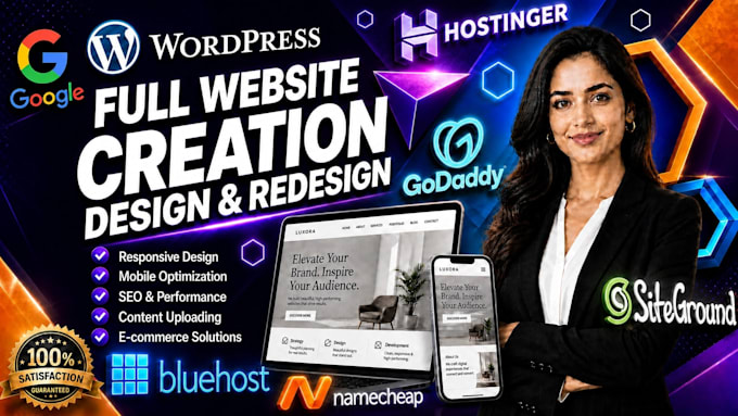design or redesign responsive website on godaddy hostinger google sites with SEO