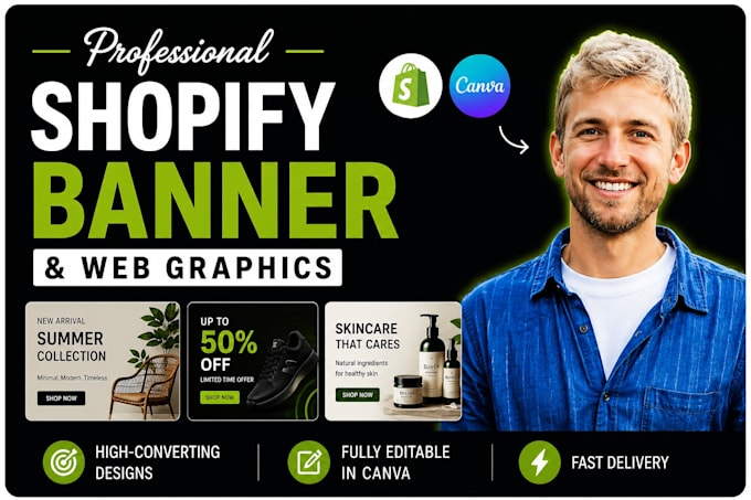 design a high converting shopify banner, hero image and web graphics in canva