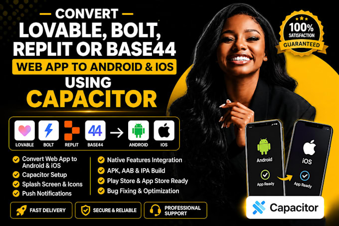 convert lovable bolt replit or base44 web app to android and ios using capacitor