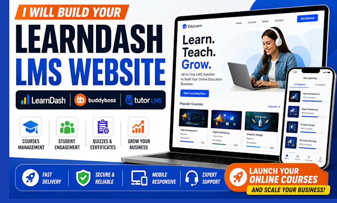 build learndash website or learndash lms, buddyboss lms as learndash developer