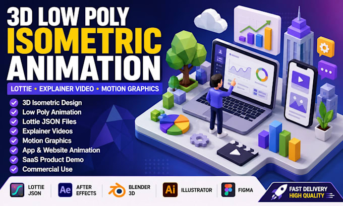 design 3d low poly isometric animation lottie explainer video motion graphics