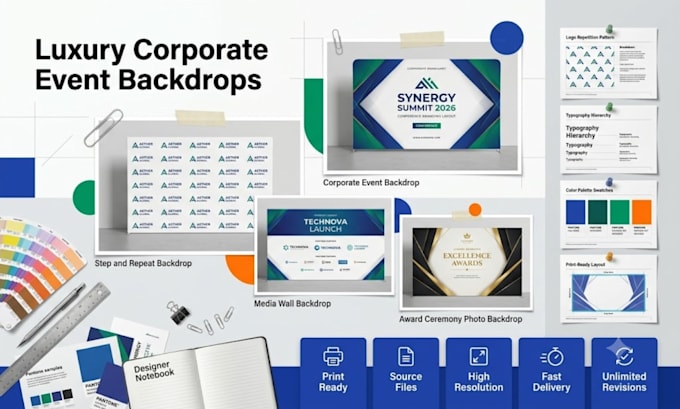 design step and repeat backdrop banner for corporate event branding