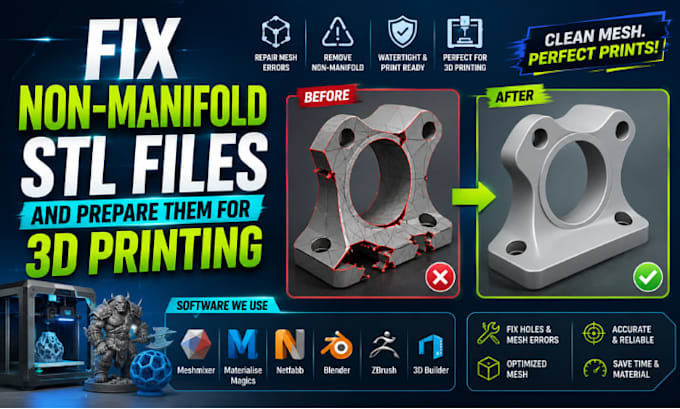 fix non manifold stl files and prepare them for 3d printing