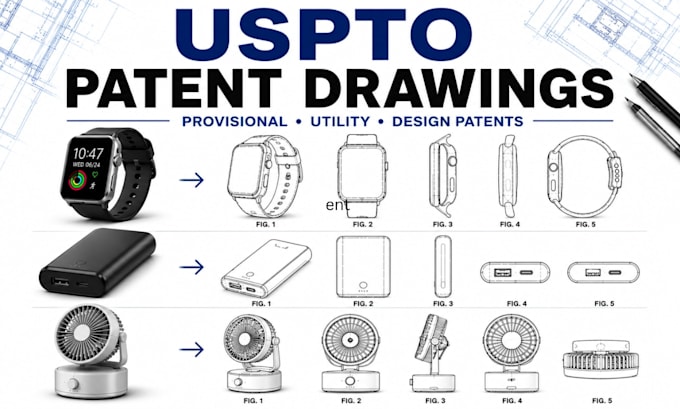 create uspto provisional patent drawings, utility and design patent figures