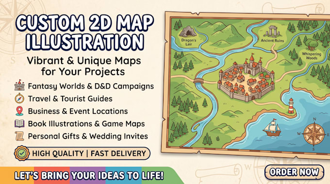 create a custom 2d illustrated map, location map, and vector map