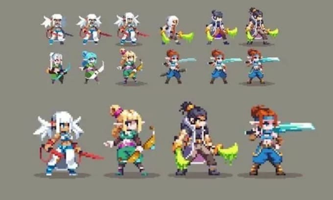 create pixel art character, 2d sprite sheet, game sprite and pixel animation