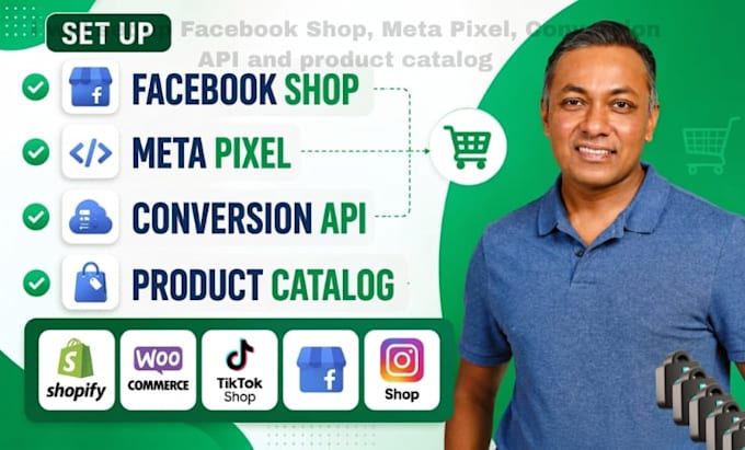 setup facebook shop, meta pixel, conversion API and products catalog