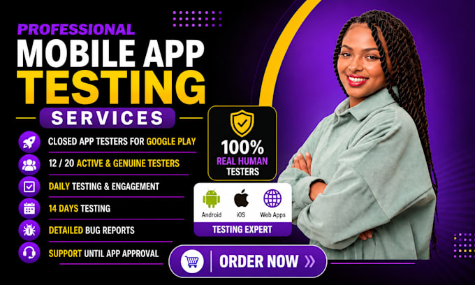 provide mobile app testing 20 testers google play 12 testers closed app testing