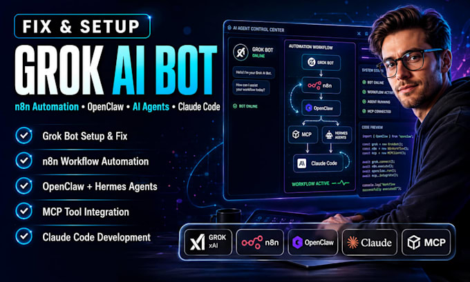 fix setup grok bot n8n workflow automation openclaw hermes agent mcp claude code