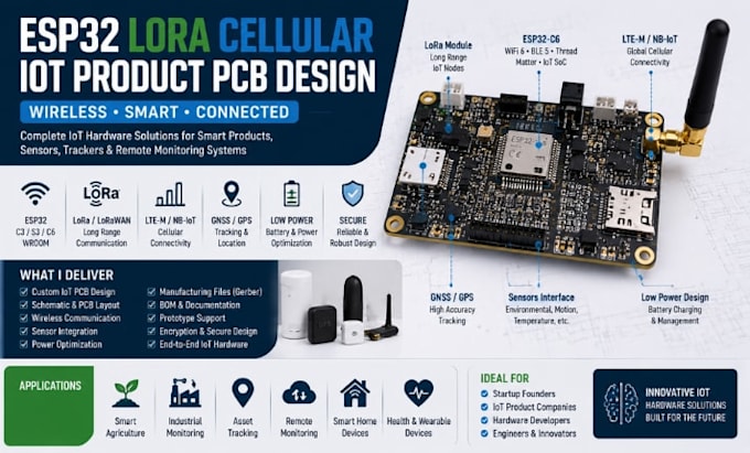design esp32 lora cellular iot pcb wireless sensor telemetry hardware products