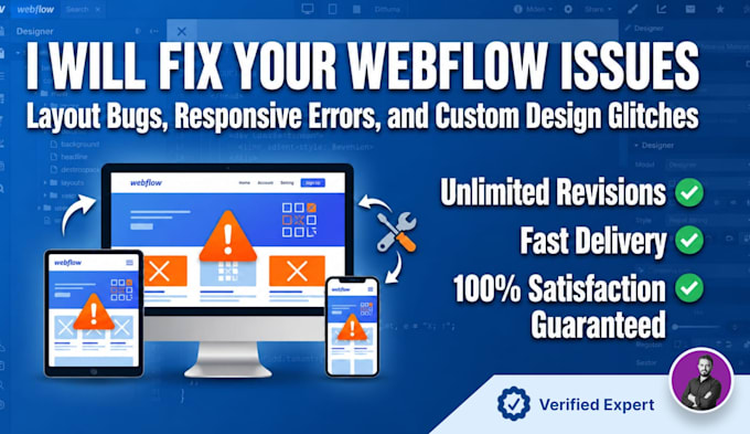 fix webflow issues, responsive bugs, and design errors