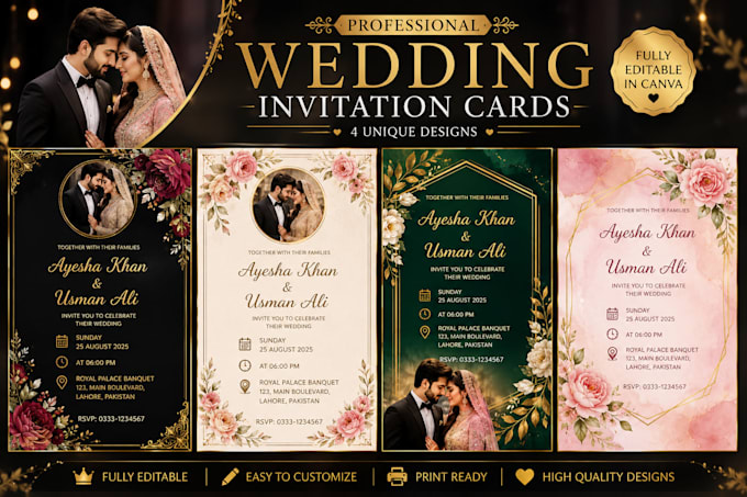 design modern wedding invitation cards in canva