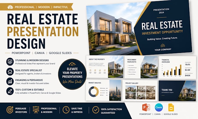 design real estate powerpoint presentation, canva presentation, google slide ppt