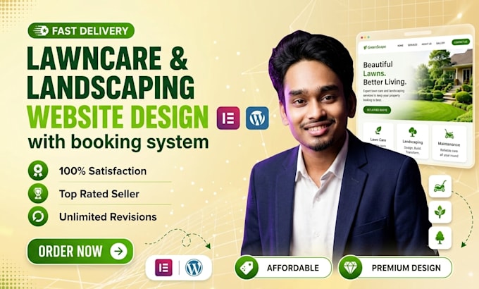 do landscape website, lawn care website, cleaning website in wordpress elementor