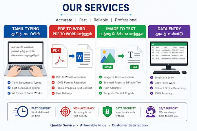 do tamil typing,PDF to word,image to text and data entry