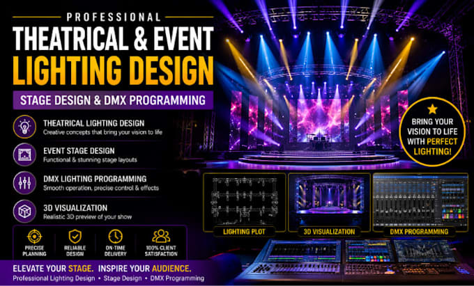 create theatrical lighting design event stage design dmx lighting programming
