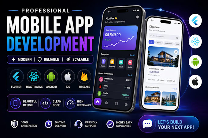 develop mobile app android app ios app flutter react native app dating app