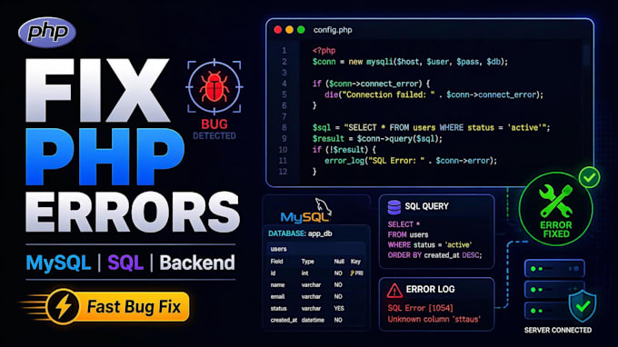 fix PHP mysql bugs, sql errors and backend issues