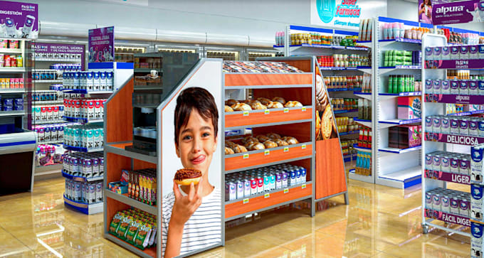 3d design and render retail store, supermarket, shop, cafes, interior exterior
