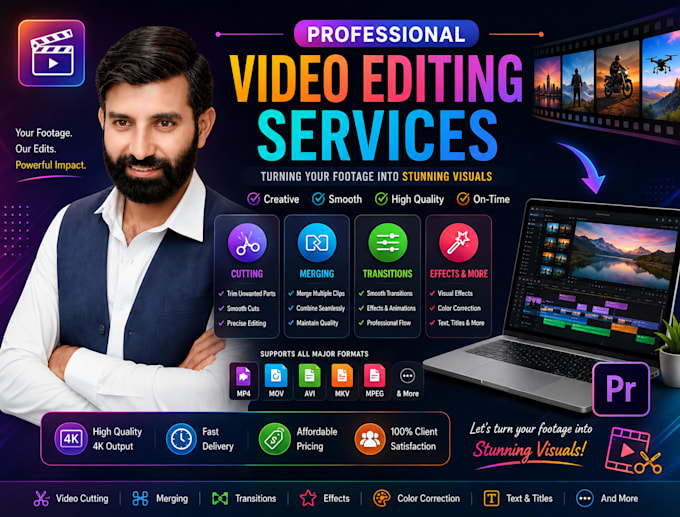 do professional video editing, cutting and merging clips