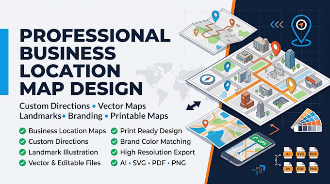 design business location map custom directions landmarkers vector map branding