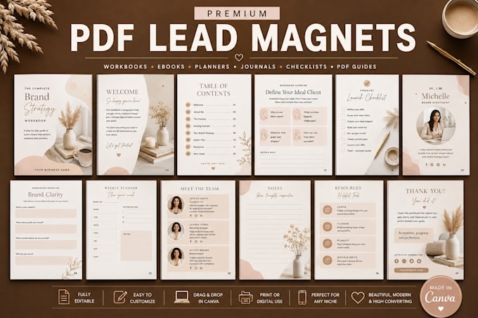 design lead magnet, course workbook, PDF guide, planner for print or digital use