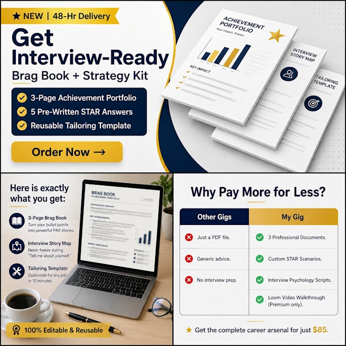 create a brag book, interview cheat sheet, and tailoring