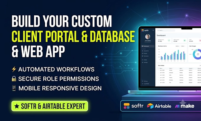 develop softr web app with airtable database and automation