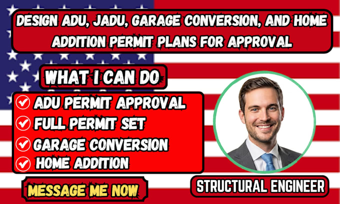 design adu, jadu, garage conversion and home addition permit plans