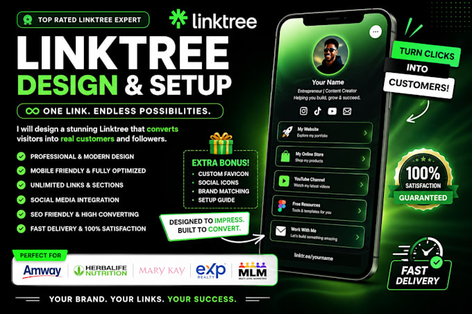design and customize a branded linktree bio link page for your profile