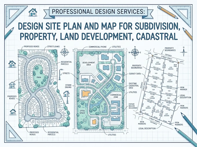 design site plan and map for subdivision, property, land development, cadastral