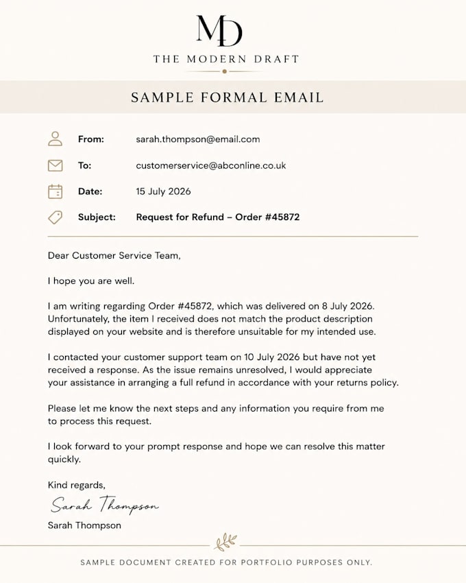 write a professional business letter or email