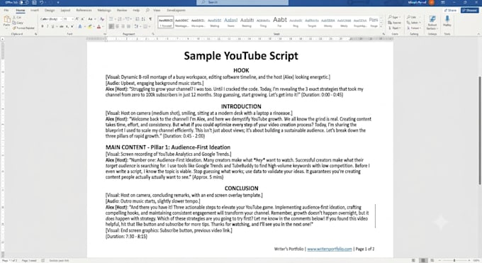 write professional youtube scripts