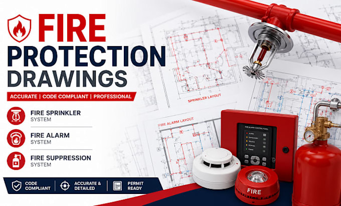 design fire protection drawings, fire sprinkler, fire alarm suppression system
