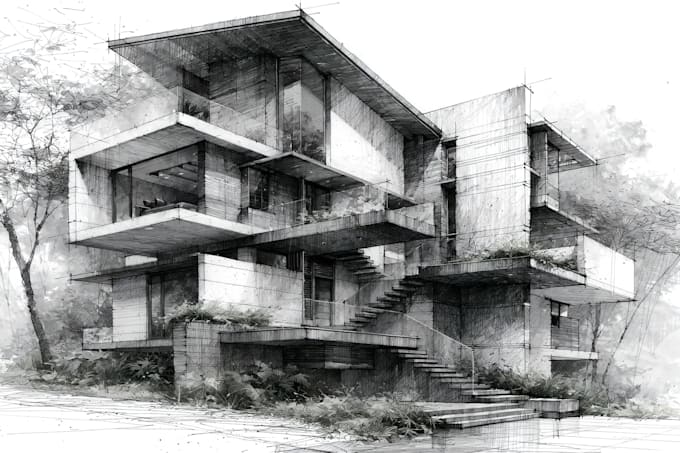 digitally sketch architecture and interior illustration