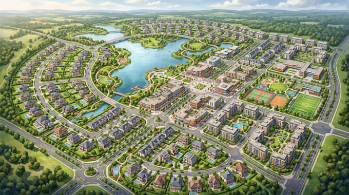 create neighborhood map, parcel map, property layout and master development plan
