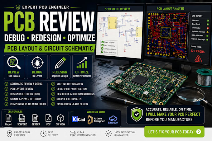 review, debug, redesign and optimize your pcb layout and circuit schematic