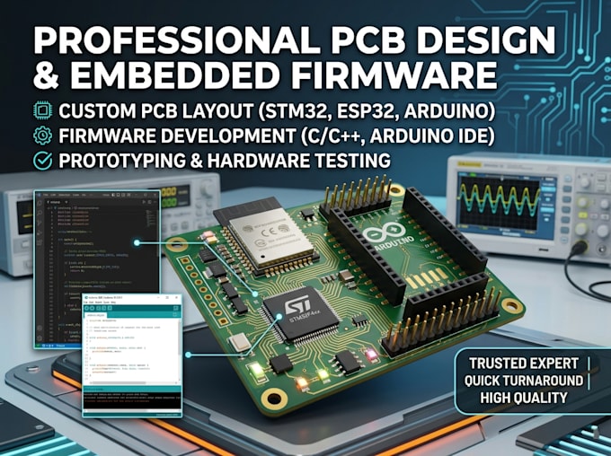 design stm32 esp32 arduino pcb and embedded firmware