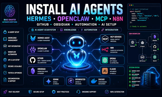 install openclaw hermes agent github setup obsidian vault mcp n8n integration