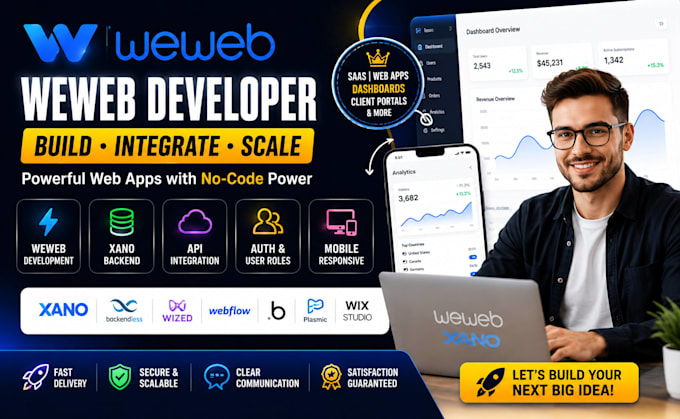 build weweb website, xano backend, API integration and saas web app