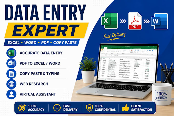 do accurate data entry, excel, copy paste, typing