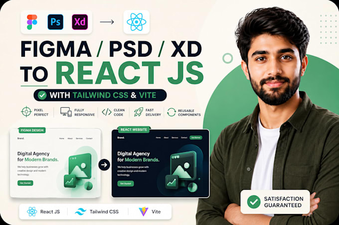convert figma, PSD or xd to react js with tailwind CSS