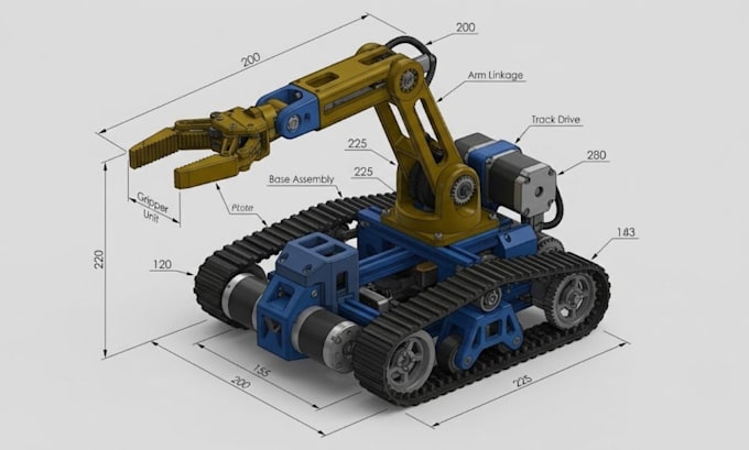 do 3d cad modeling and robotics design for robot chassis builders on solidworks