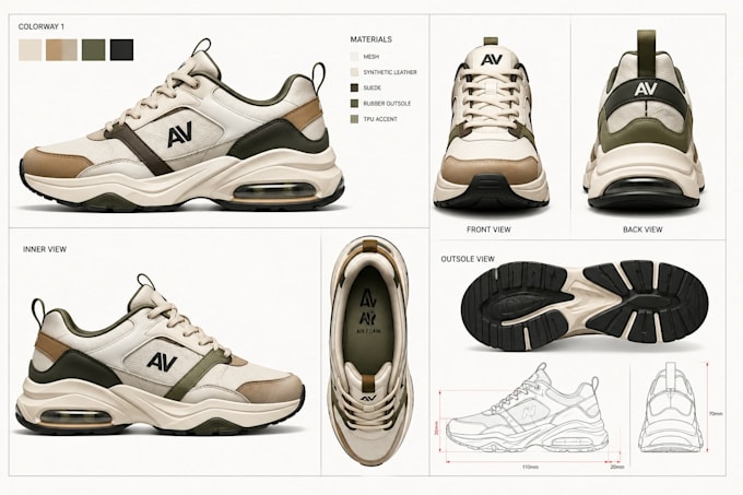 create shoe tech pack, footwear tech pack, sneaker technical flats manufacturing
