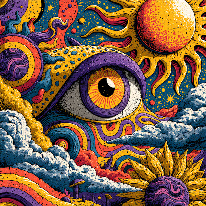do psychedelic, trippy, stoner illustration t shirt design
