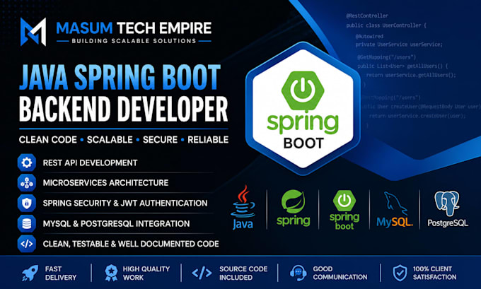 develop java spring boot rest API, backend and microservices