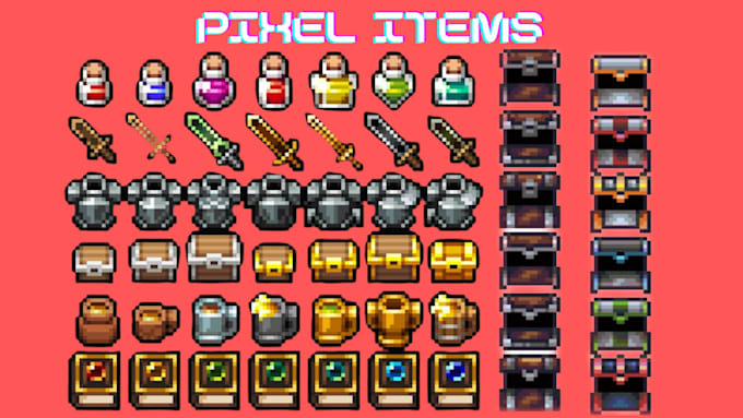 create 8bit 16bit pixel art asset icon items weapon object rpg game props sprite