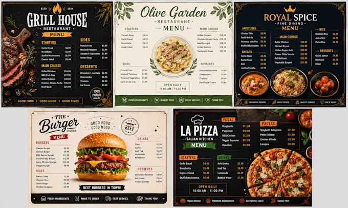 professional restaurant and food menu design