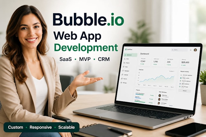 build bubble io web app, saas mvp, CRM, custom web and no code website