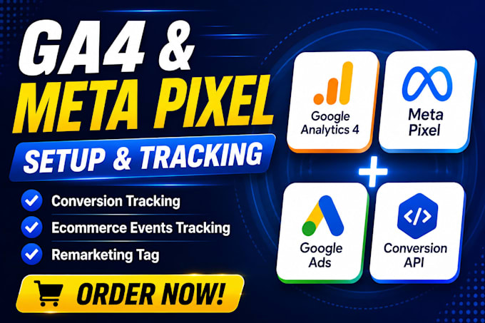 setup google analytics 4, facebook pixel ecommerce conversion API tracking